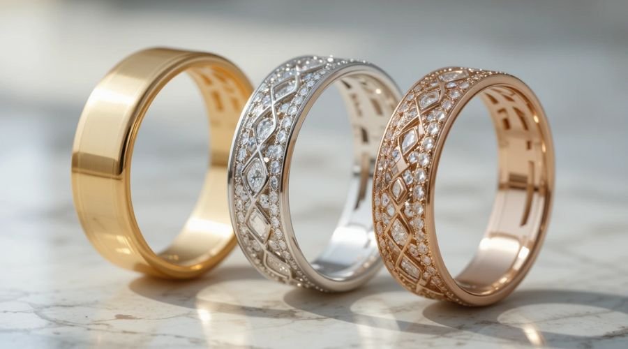 Diferenças entre Ouro Amarelo, Branco e Rosé em Alianças de Casamento